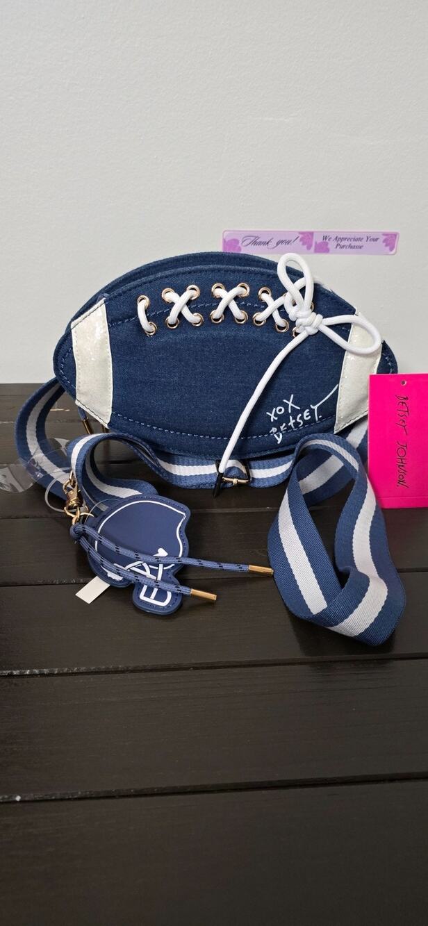 Betsey Johnson Denim Football Crossbody Bag Blue Jean Purse Novelty NWT Game Day